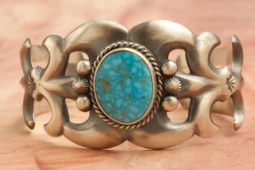Genuine Kingman Web Turquoise Sterling Silver Navajo Bracelet